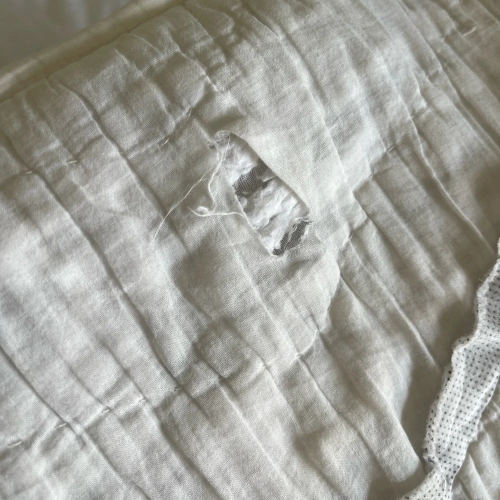 Vintage y2k ruffled white striped large square throw pillow cover